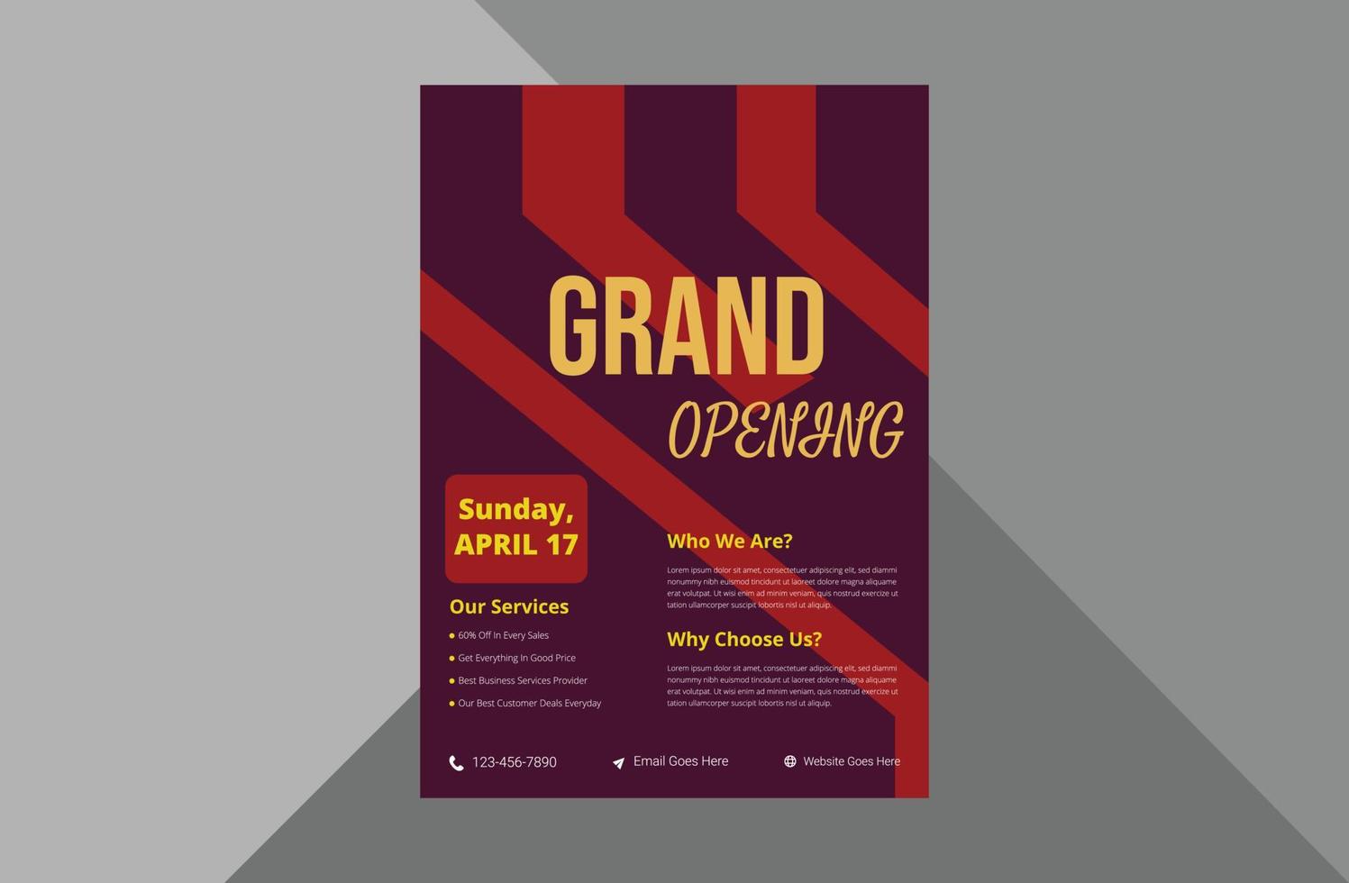 grand opening flyer designmall. ny butik som öppnar affischbladsmall. a4-mall, broschyrdesign, omslag, flygblad, affisch, tryckklar vektor