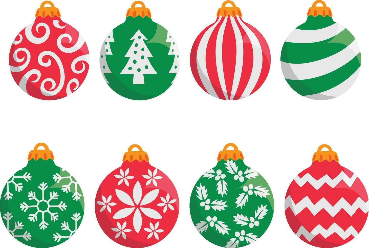 uppsättning av ny år bollar, jul dekorationer samling, jul ornament för jul, glad glad jul kort med bunt bollar vektor
