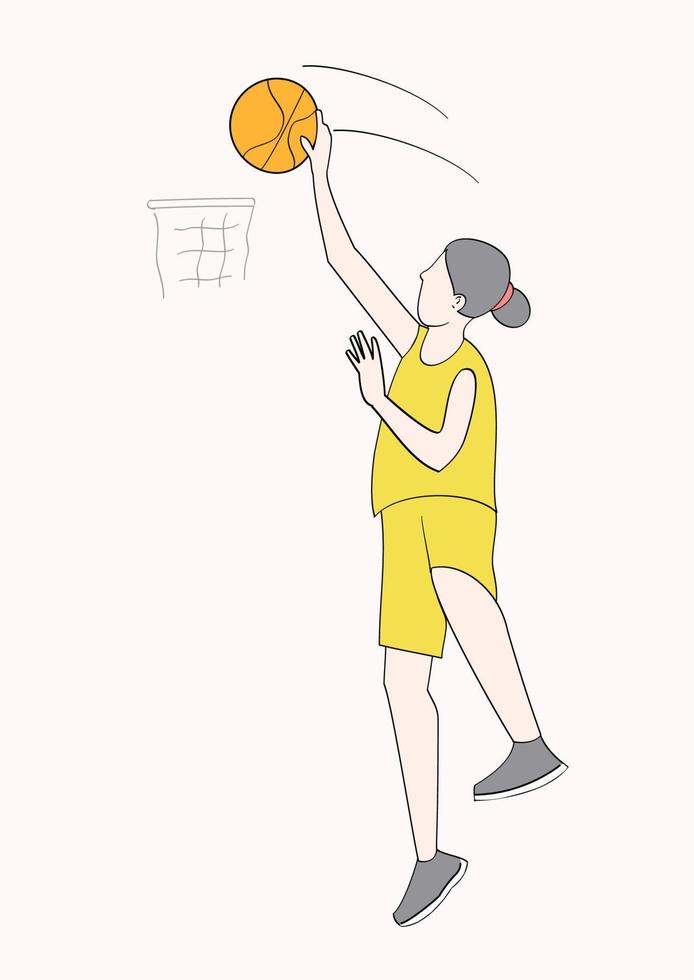 flicka kastar en basket i korgen. handritad stil vektor design illustrationer