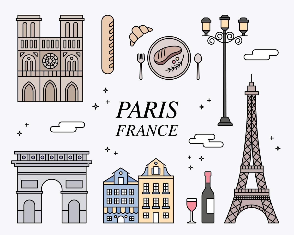 landmärken och symboler ikoner i paris, frankrike. vektor