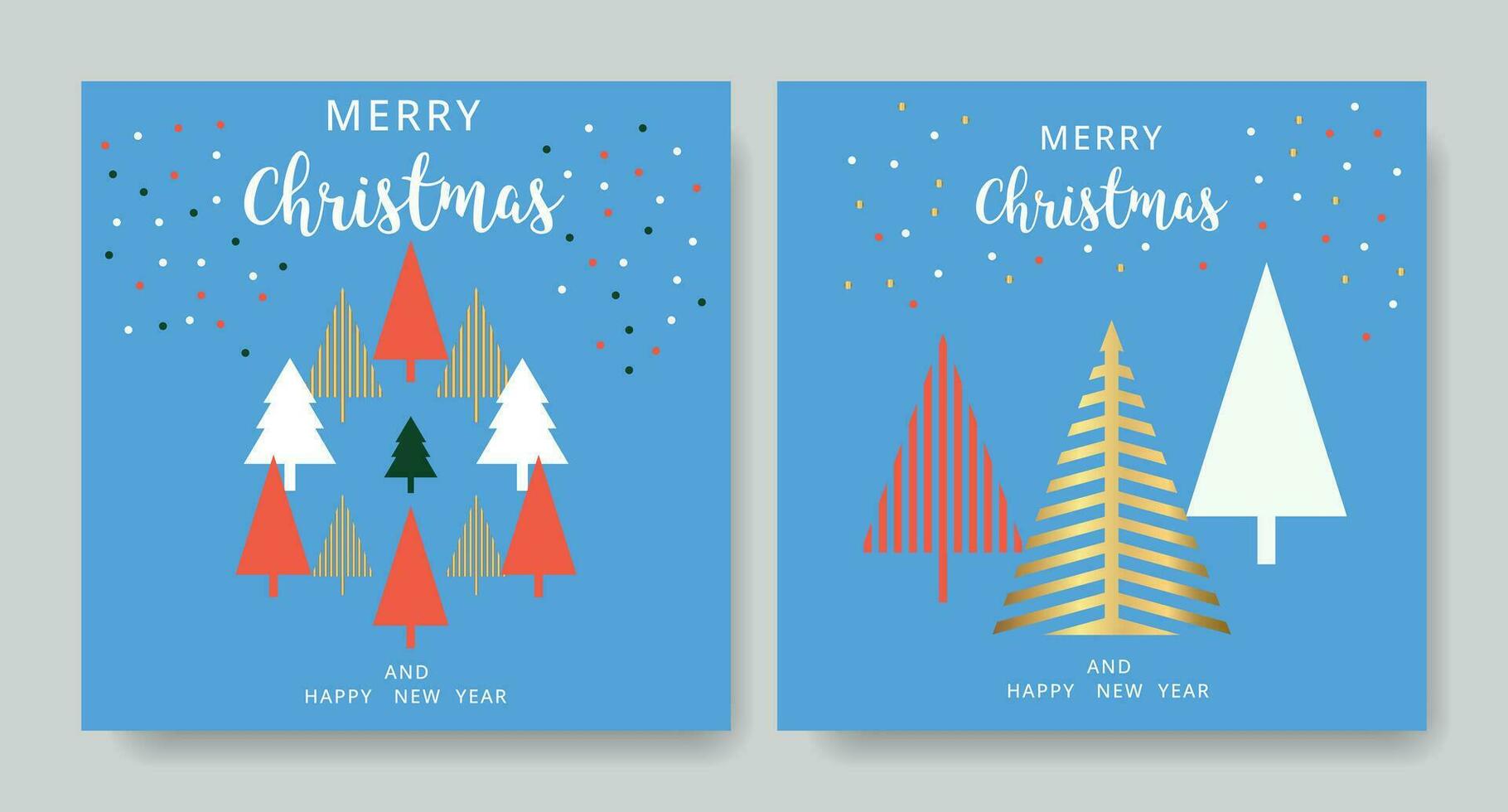Weihnachten Karten mit geometrisch Tanne Bäume auf ein Blau Hintergrund. vektor