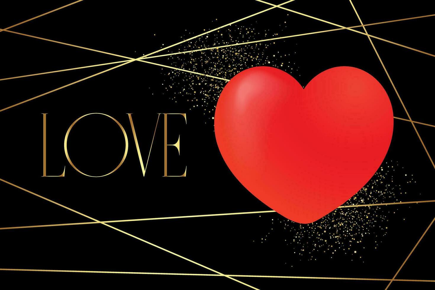 glücklich Valentinstag Tag Banner mit golden Wort Liebe und rot Herz auf schwarz Hintergrund. vektor