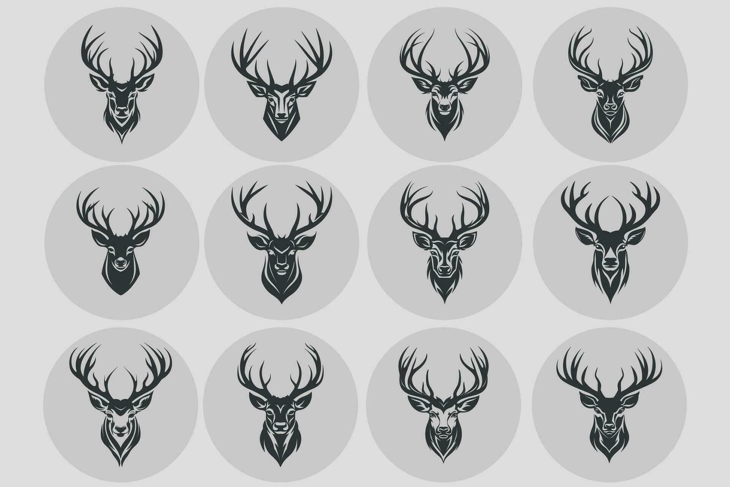 rådjur huvud logotyp uppsättning samling silhuett vektor illustration ikon design horn eller hjorthorn