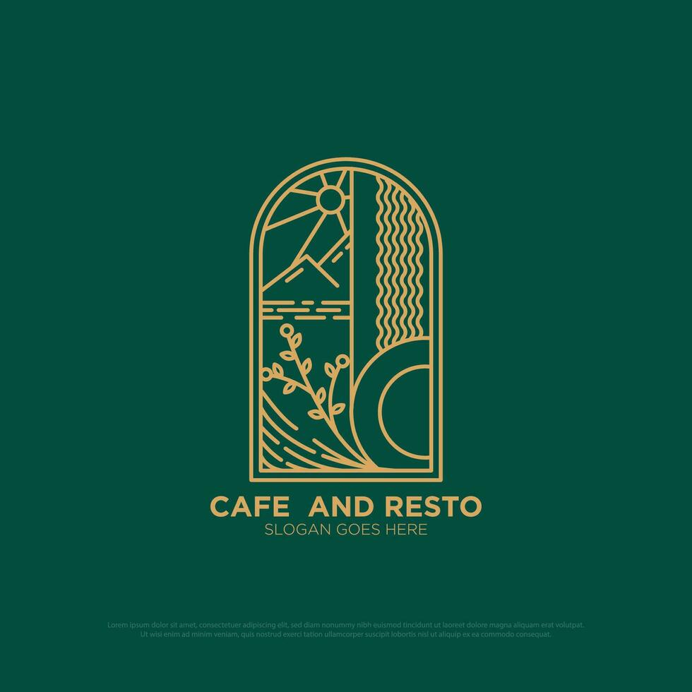 geometrisk för Kafé och restaurang logotyp design, översikt mat och drycker vektor illustration, bra dining logotyp mall
