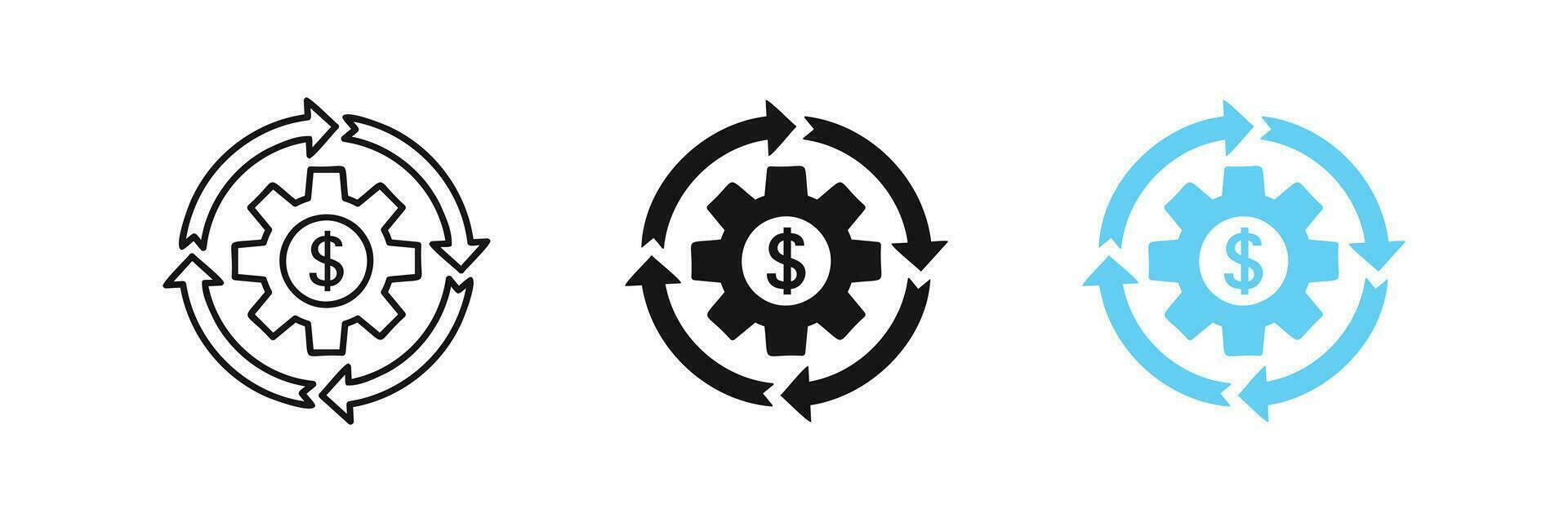 pengar återhämtning ikon. återbetalning symbol. pengar tillbaka tecken. investering kontanter symboler. utbyta valuta ikoner. svart och blå Färg. vektor tecken.