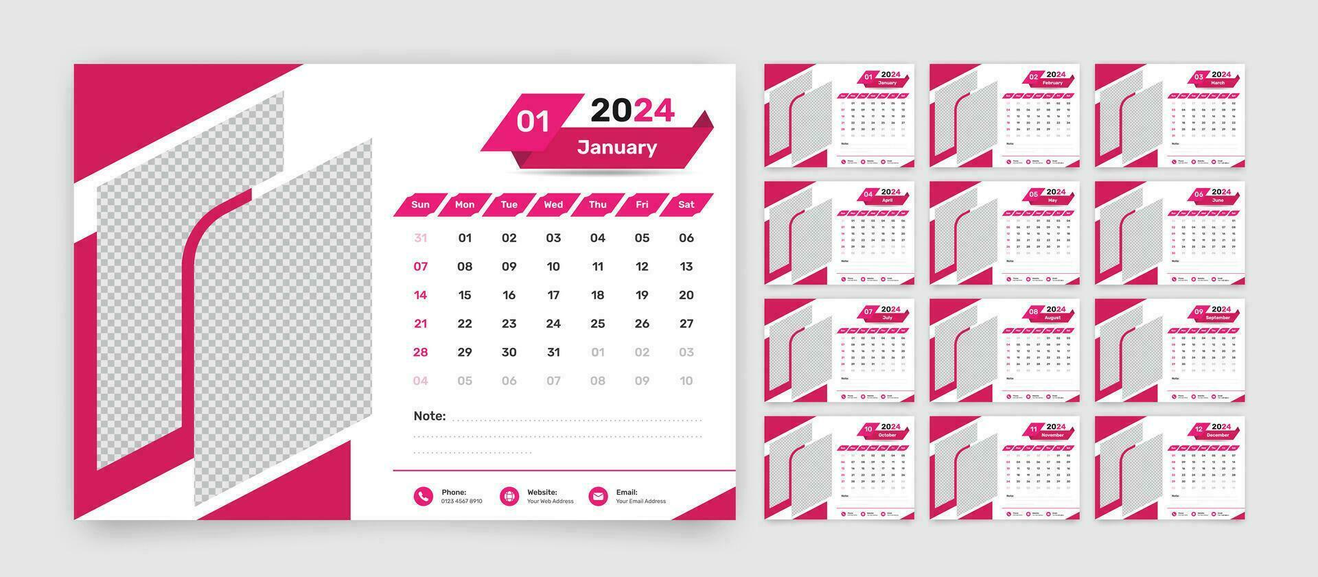 enkel designad företag och kontor skrivbord kalender mall uppsättning för 2024 med exakt datum formatera vektor