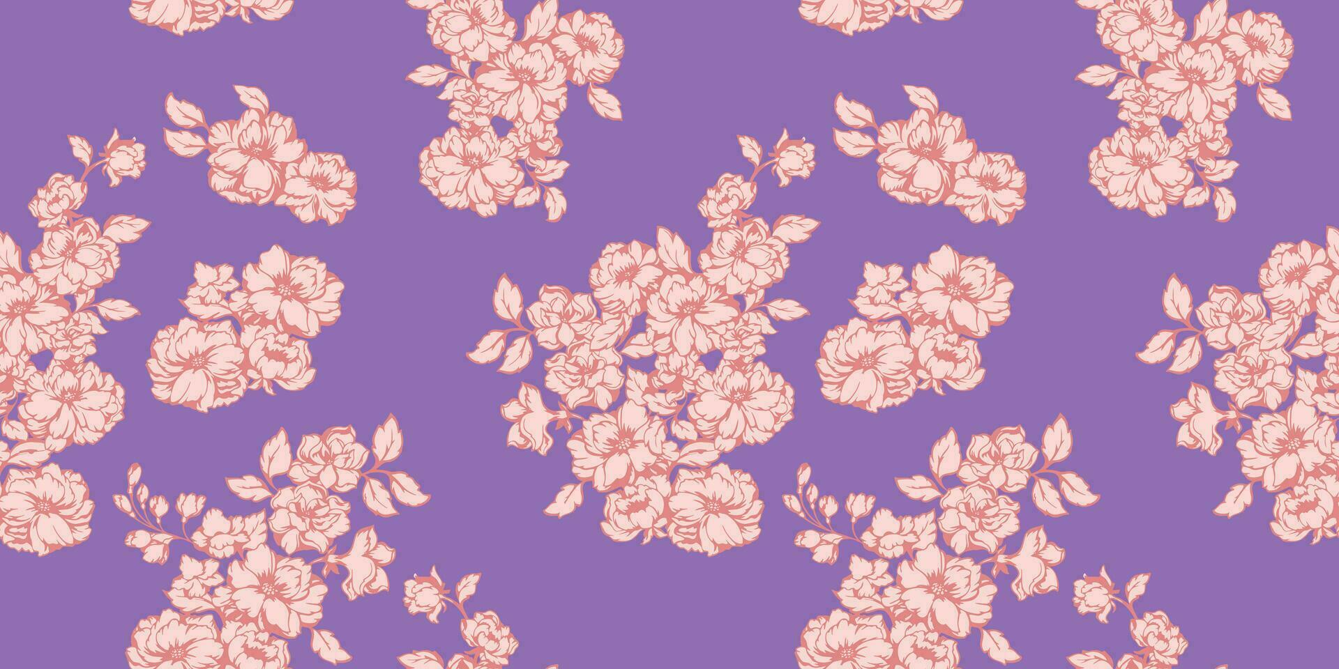 künstlerisch Blumensträuße Blumen nahtlos Muster. Blumen- texturiert auf ein lila Hintergrund. Vektor Hand gezeichnet. Vorlage zum Textil, Mode, drucken, Oberfläche Design, Stoff, Innere Dekor