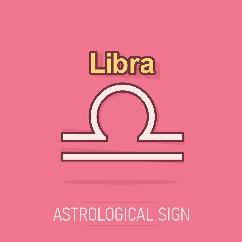 vektor tecknad serie libra zodiaken ikon i komisk stil. astrologi tecken illustration piktogram. libra horoskop företag stänk effekt begrepp.