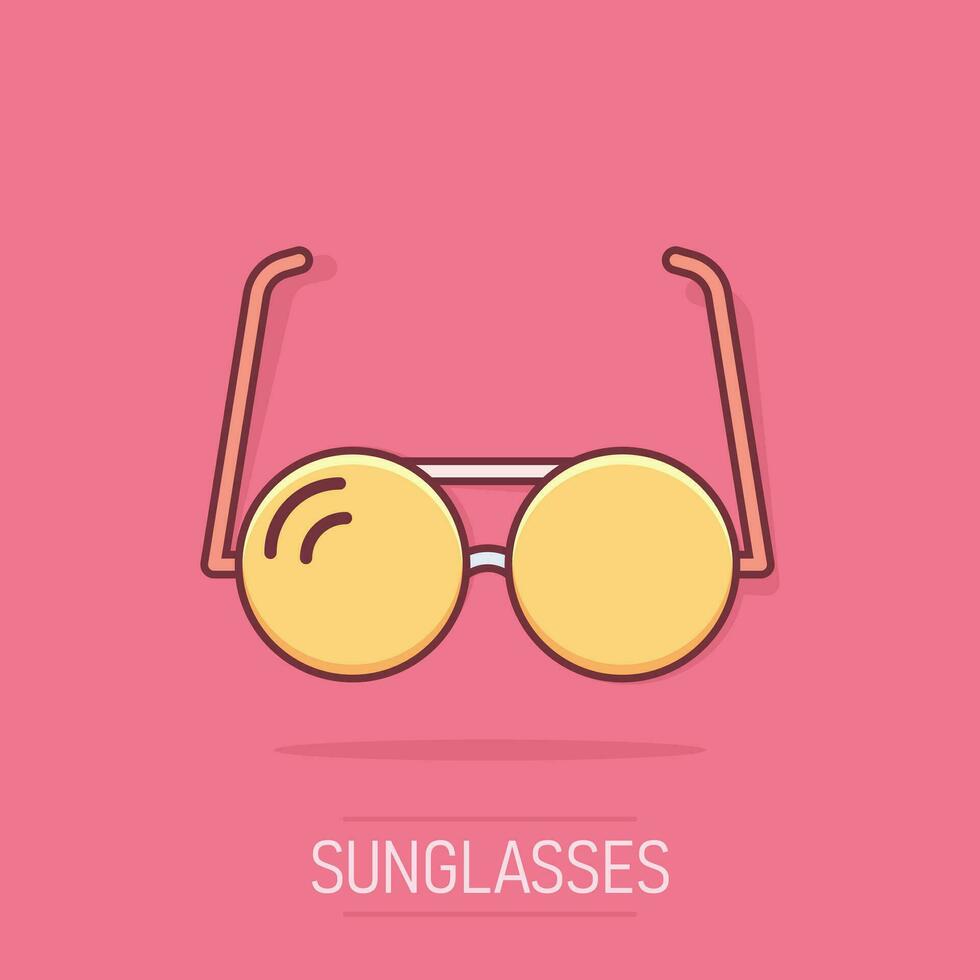 Vektor-Cartoon-Sonnenbrille-Symbol im Comic-Stil. Brillenzeichen-Illustrationspiktogramm. Sonnenbrille Business Splash-Effekt-Konzept. vektor