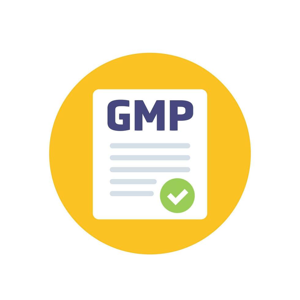 gmp Symbol, gut Herstellung üben, eben Vektor