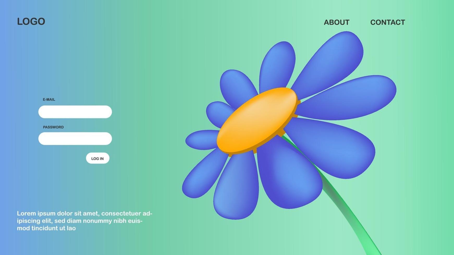 große blaue Blume Landing Page Hintergrund 3D-Design vektor
