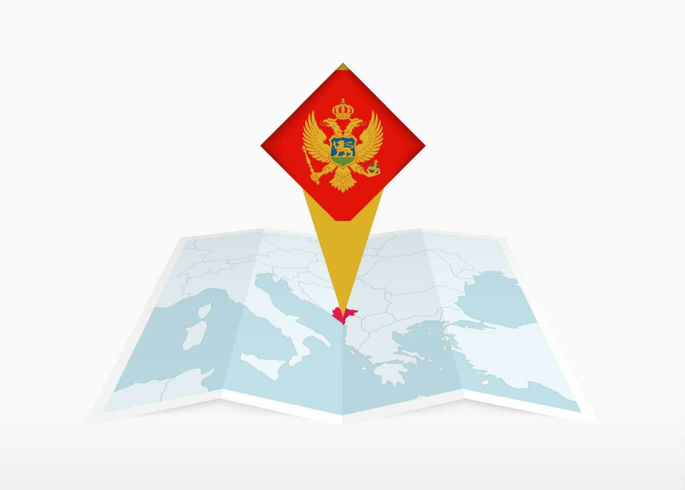 Montenegro ist abgebildet auf ein gefaltet Papier Karte und festgesteckt Ort Marker mit Flagge von Montenegro. vektor