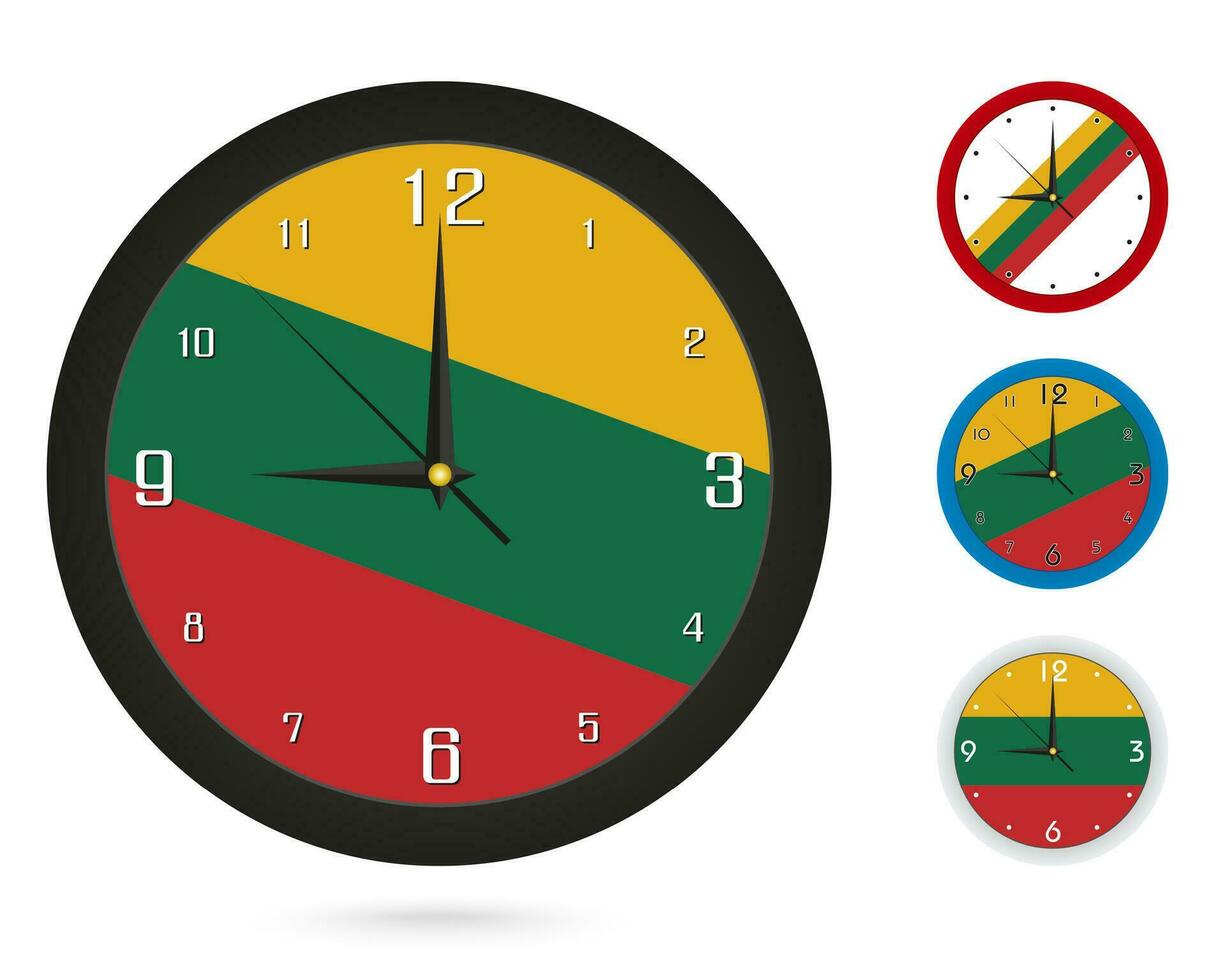 Mauer Uhr Design mit National Flagge von Litauen. vier anders Design. vektor