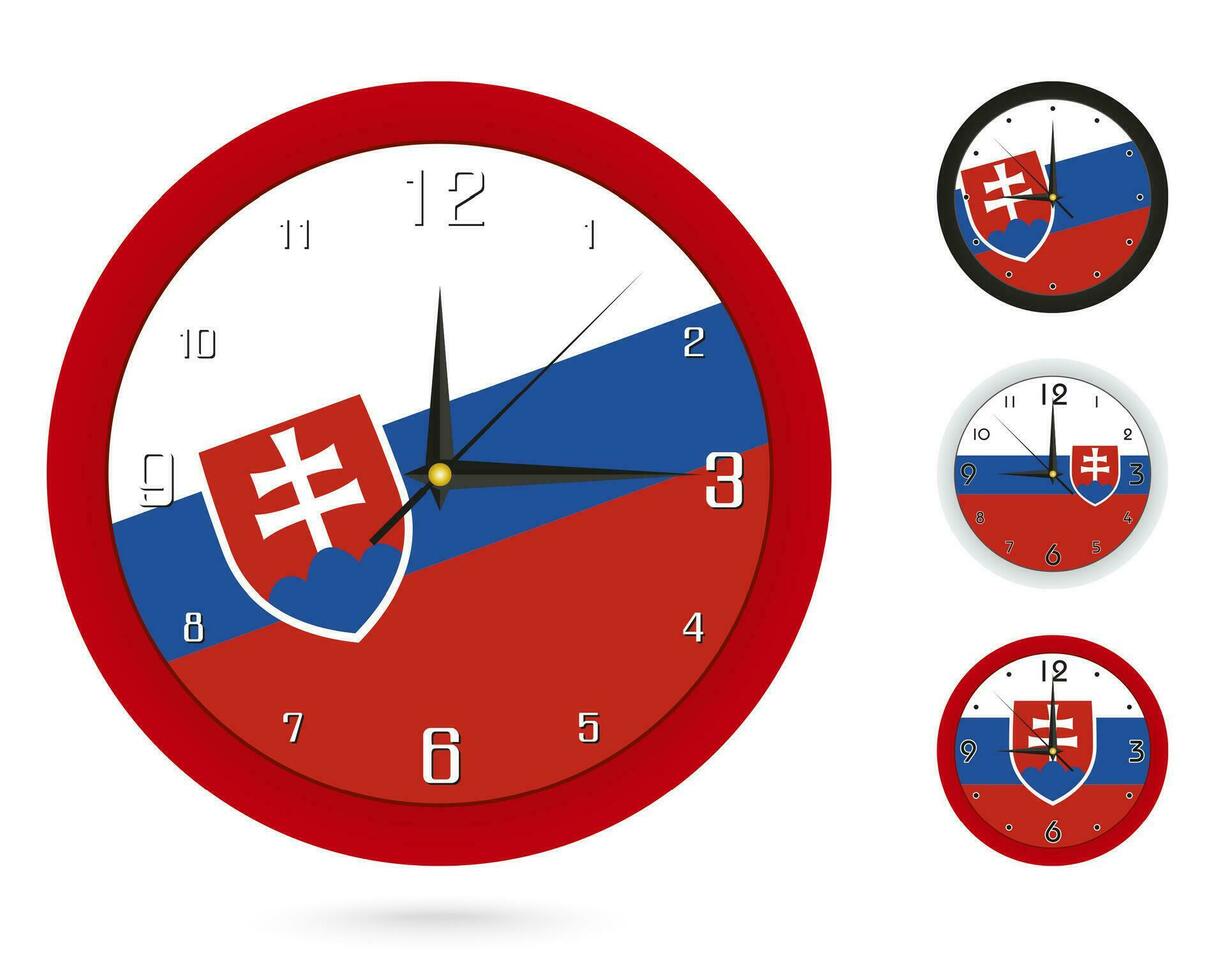 Mauer Uhr Design mit National Flagge von Slowakei. vier anders Design. vektor