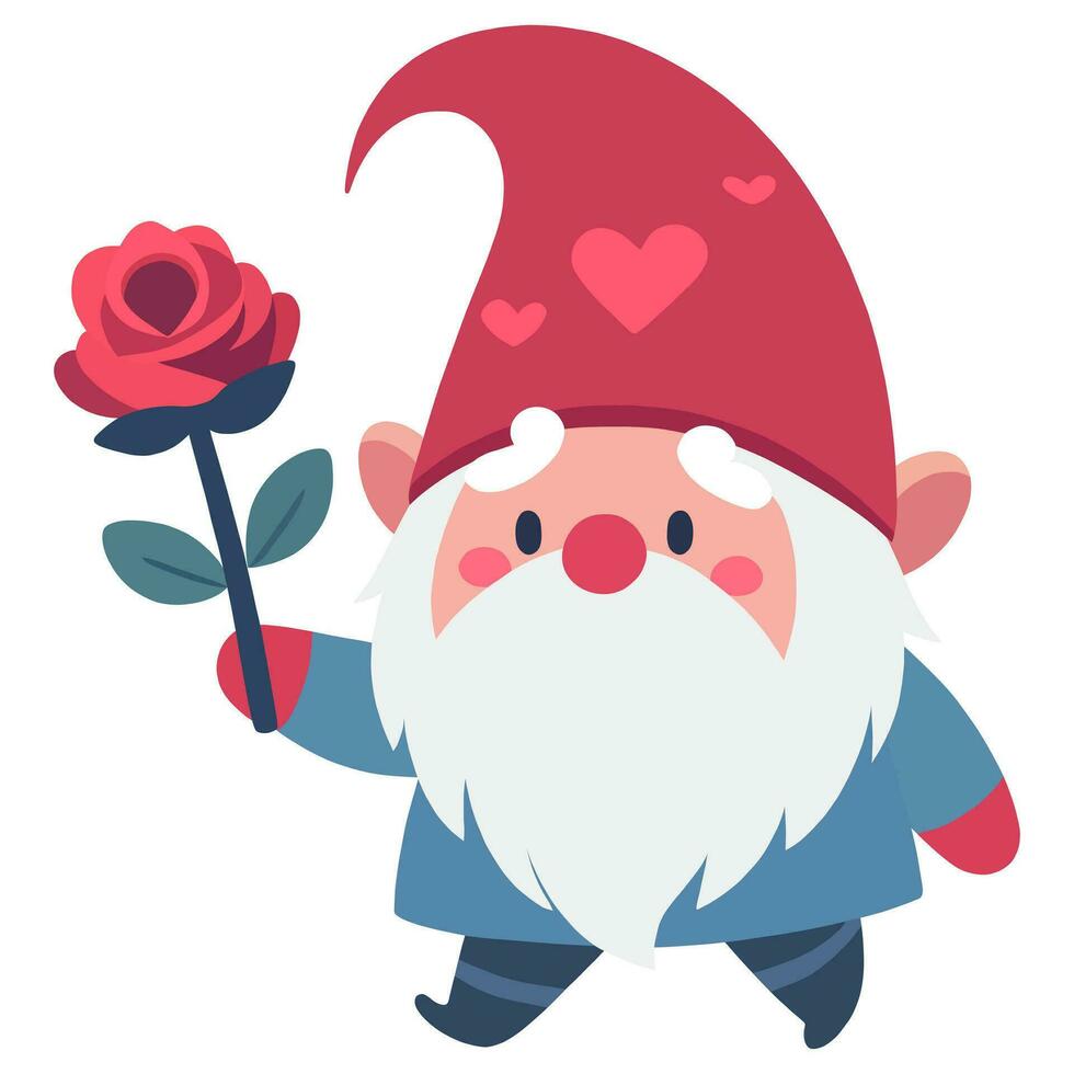 valentines dag gnome med reste sig isolerat på vit bakgrund. söt vektor för valentine s dag kort, gåvor, t-shirts, muggar, klistermärken, scrapbooking hantverk och design.