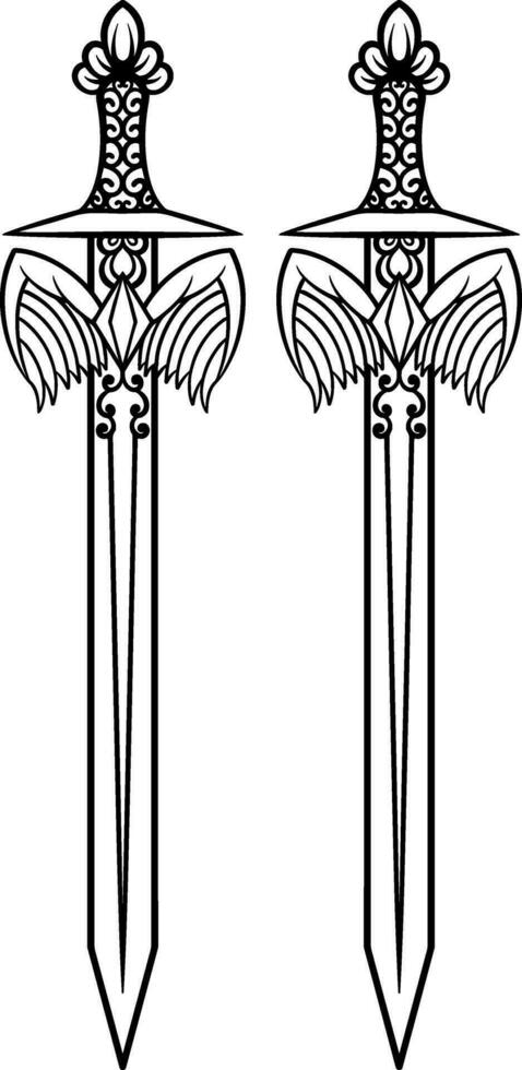 Vektor Schwert Illustration mit Ornament und Flügel