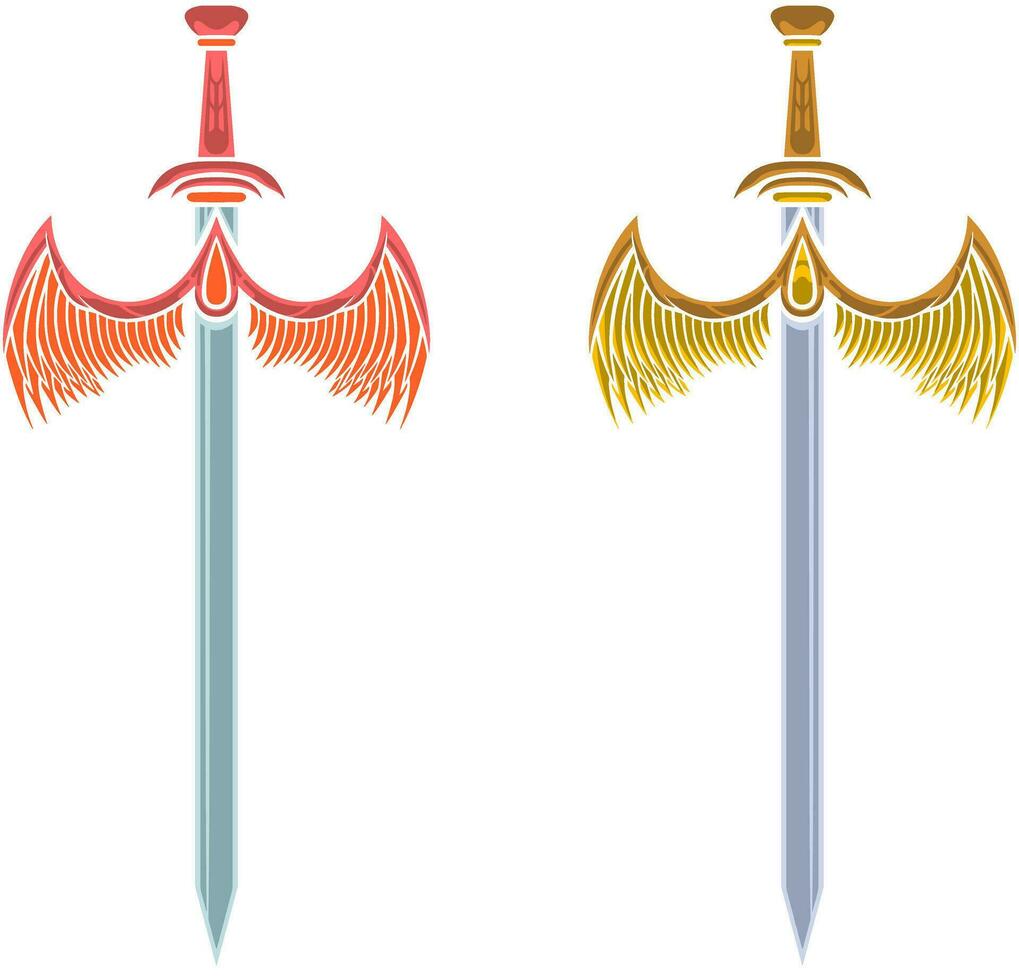 vektor svärd illustration med prydnad och vingar
