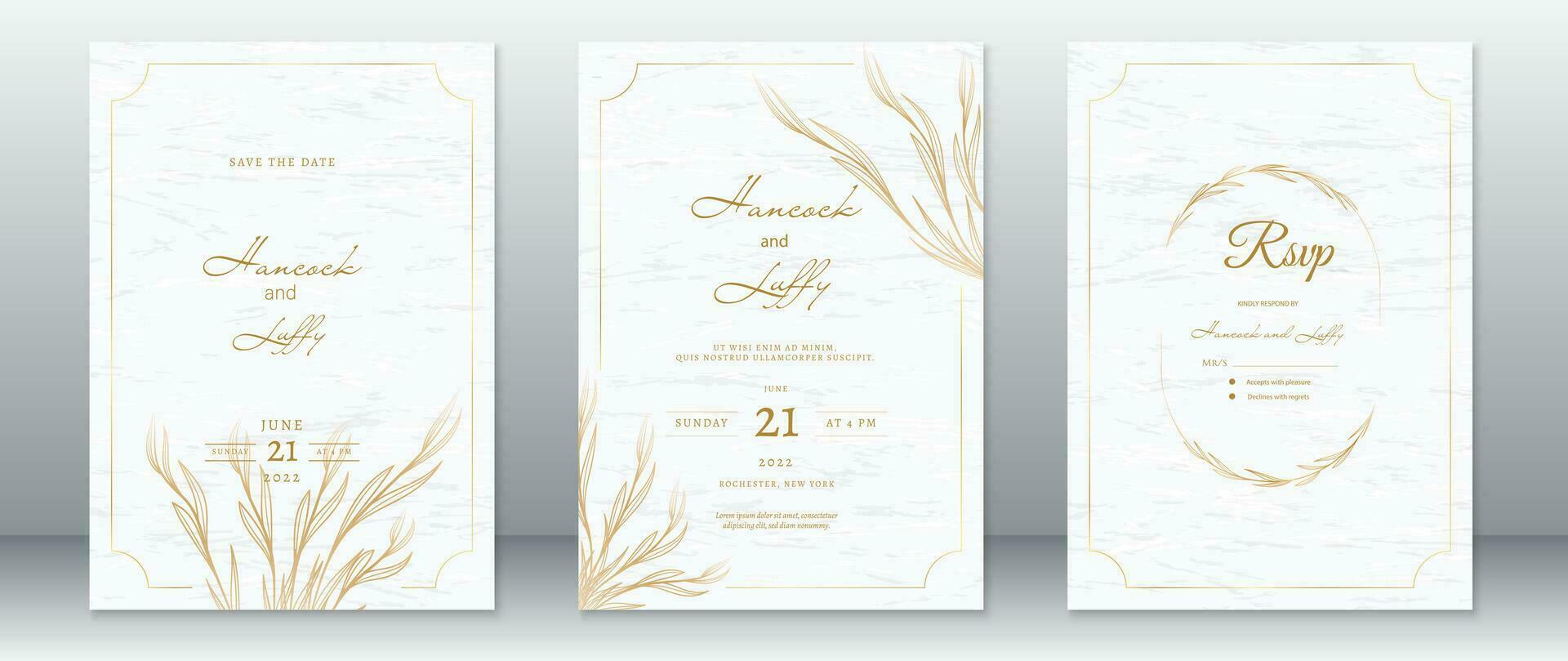 minimalistisk bröllop inbjudan kort mall gyllene design vektor