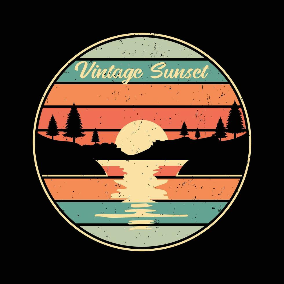 årgång solnedgång t-shirt design vektor