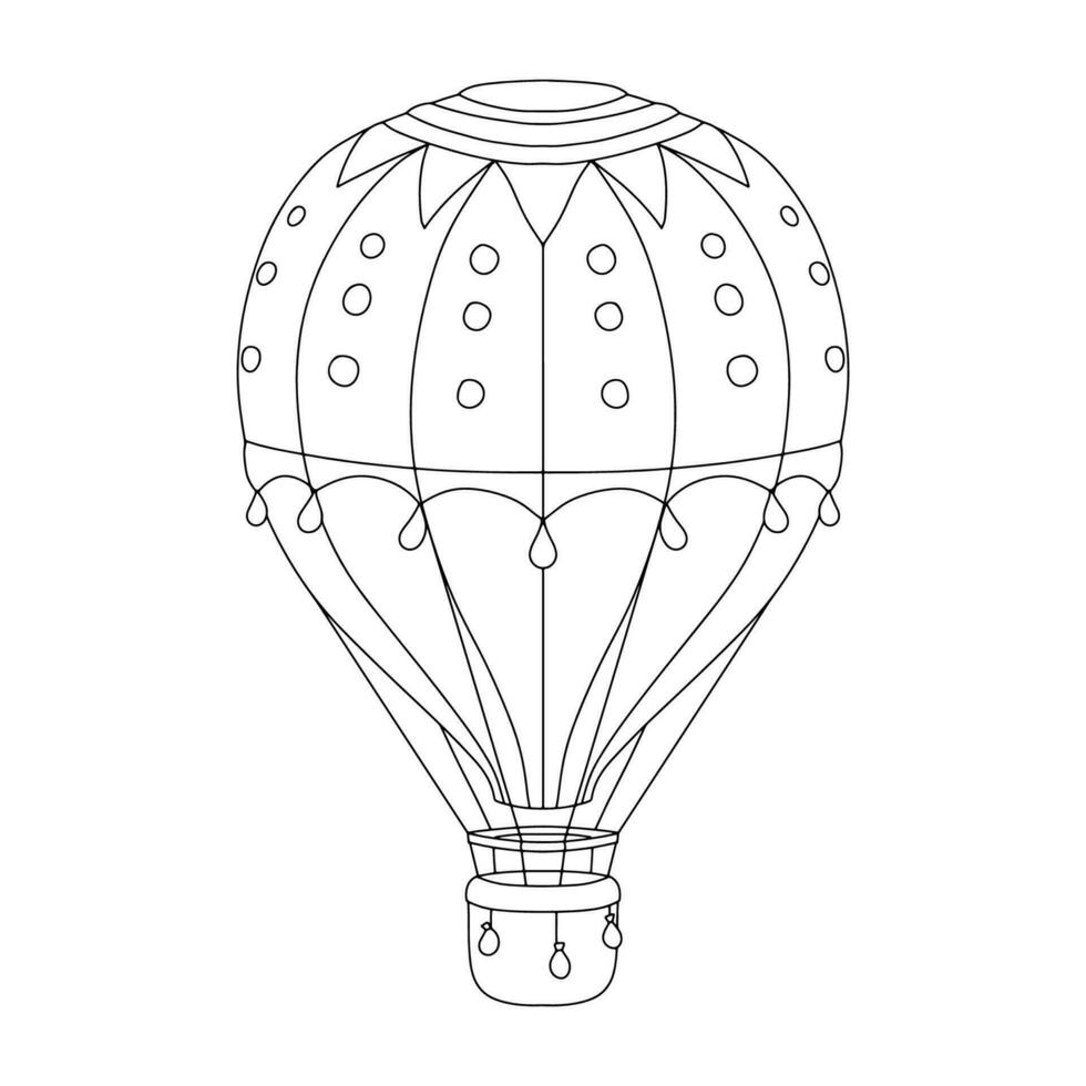 översikt varm luft ballong. linje illustration isolerat på vit för barnslig färg bok vektor