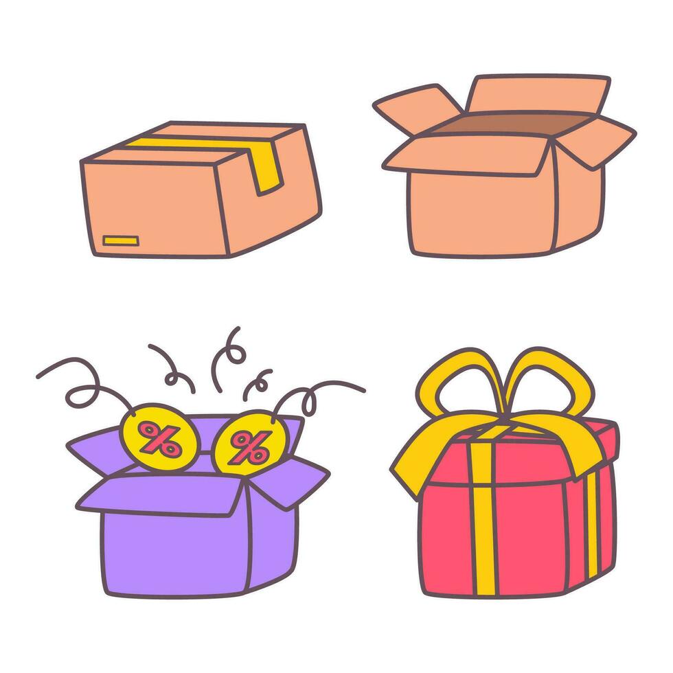 Kasten, Geschenkbox, Karton Kasten, Einkaufen und Beförderung Element vektor