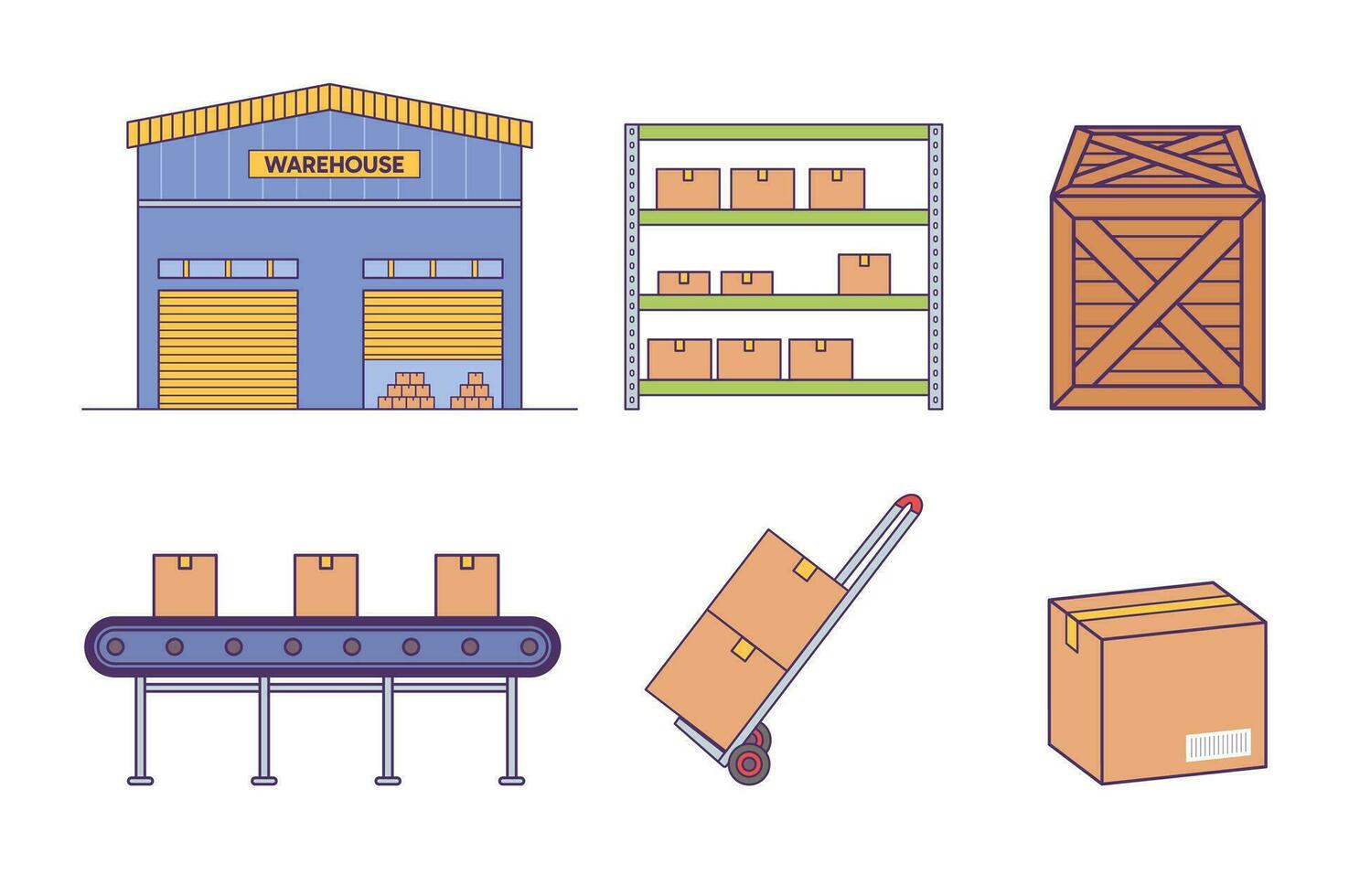 lager, transportband, säckkärra, logistisk illustration vektor