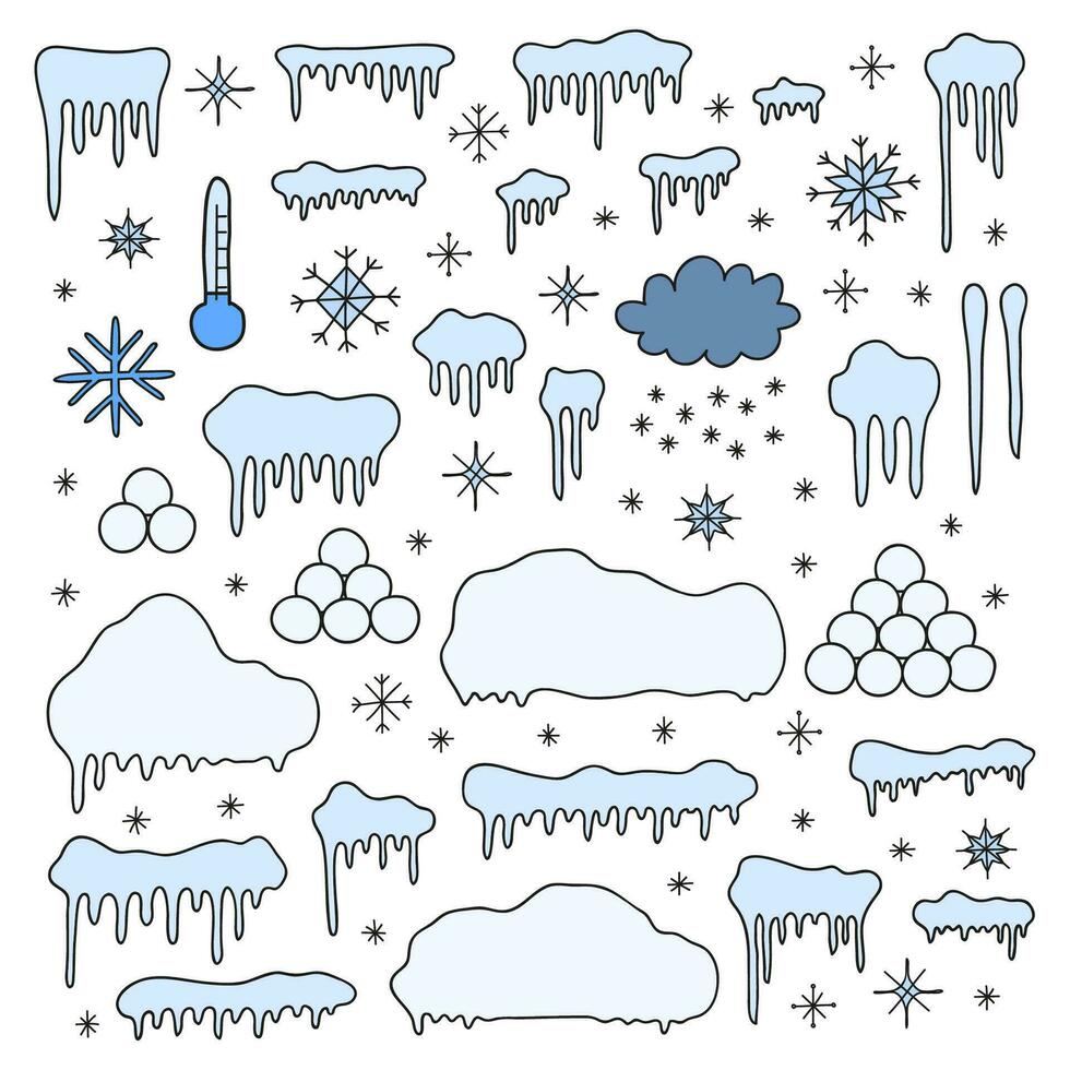 Set von Doodle-Schnee-Winterdekorationen. vektor