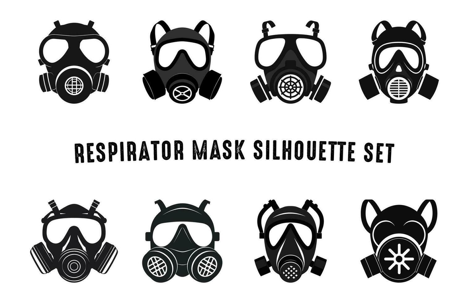 Respirator Gas Maske Vektor Silhouetten einstellen isoliert auf ein Weiß Hintergrund