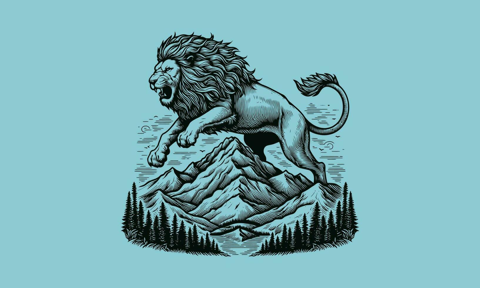 lejon och skog vektor översikt design