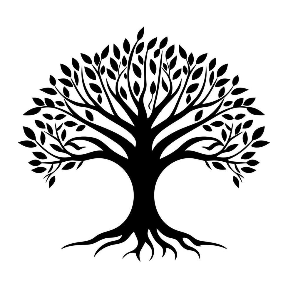 Baum mit Wurzel Silhouette Vektor isoliert auf ein Weiß Hintergrund, ein Baum Wurzel Logo Silhouette
