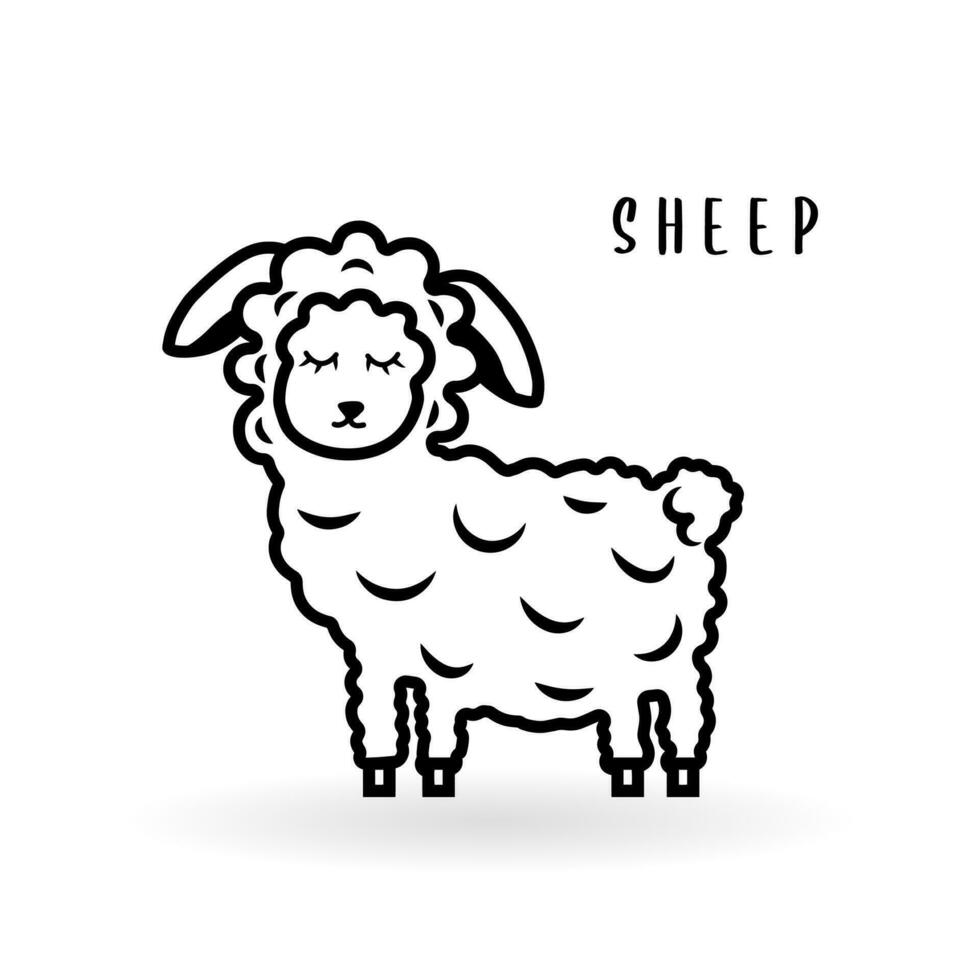 Karikatur Schaf Tier isoliert auf Weiß. süß Charakter Symbol, Vektor Zoo, Tierwelt Poster.
