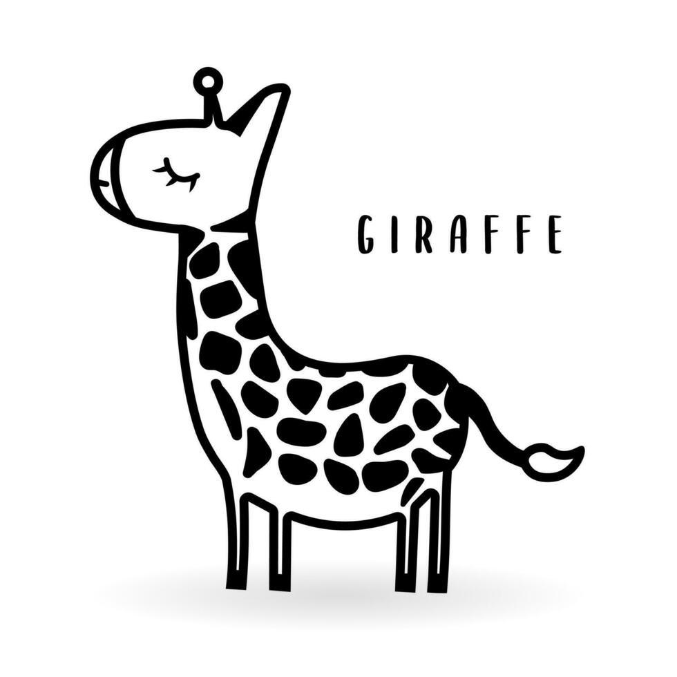 tecknad serie giraff djur- isolerat på vit. söt karaktär ikon, vektor Zoo, vilda djur och växter affisch.