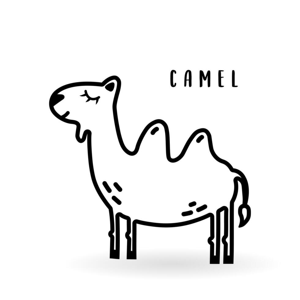 tecknad serie kamel djur- isolerat på vit. söt karaktär ikon, vektor Zoo, vilda djur och växter affisch.