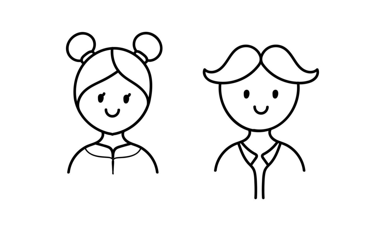 Hand gezeichnet von Junge und Mädchen Gesicht Zeichen vektor