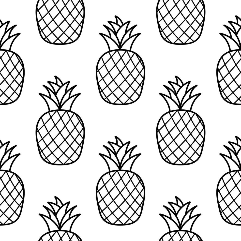 sömlös mönster av hand dragen ananas frukt vektor