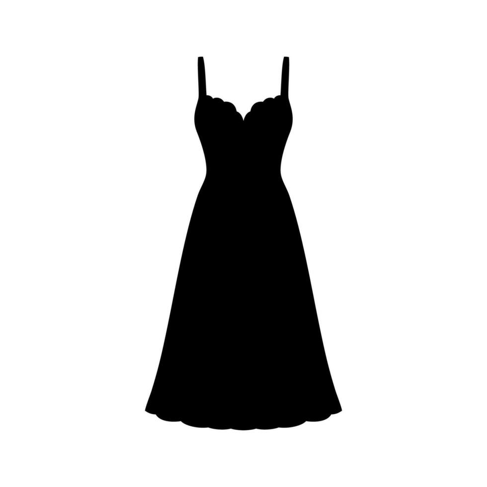 Kleid Symbol. Frau Kleidung. Silhouette Kleidung. Abend und Cocktail schwarz Kleid. Vektor Illustration