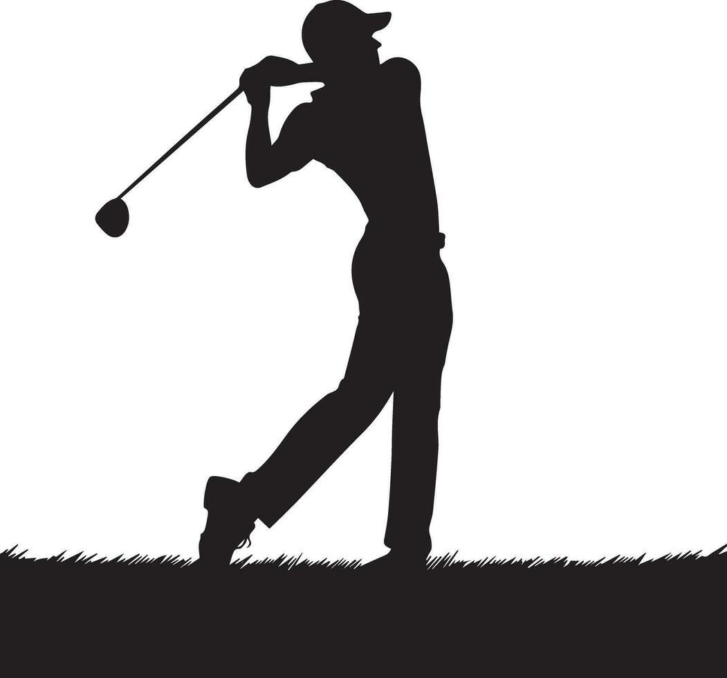 golf gunga spelare utgör vektor silhuett svart Färg, vit bakgrund 10