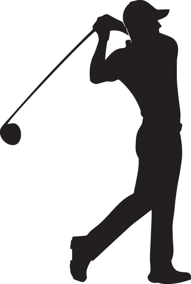 Golf schwingen Spieler Pose Vektor Silhouette schwarz Farbe, Weiß Hintergrund 9