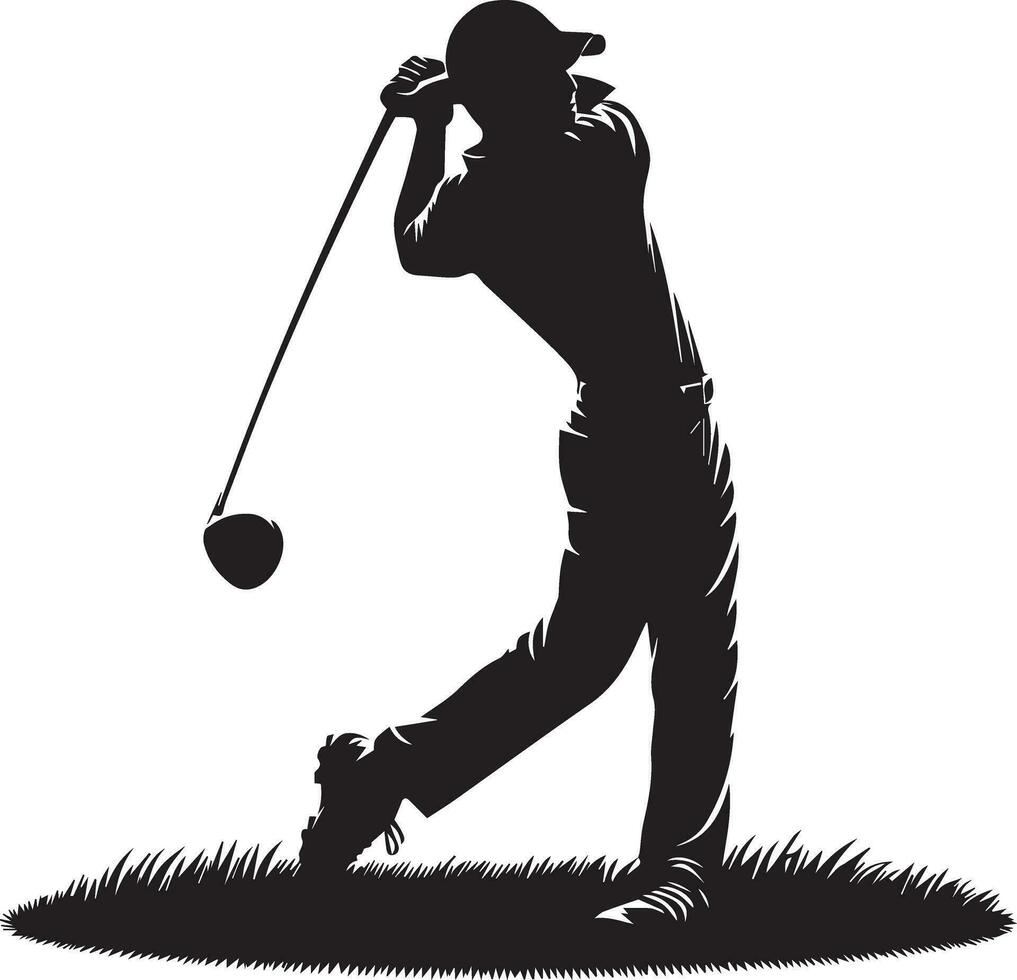 Golf schwingen Spieler Pose Vektor Silhouette schwarz Farbe, Weiß Hintergrund 12