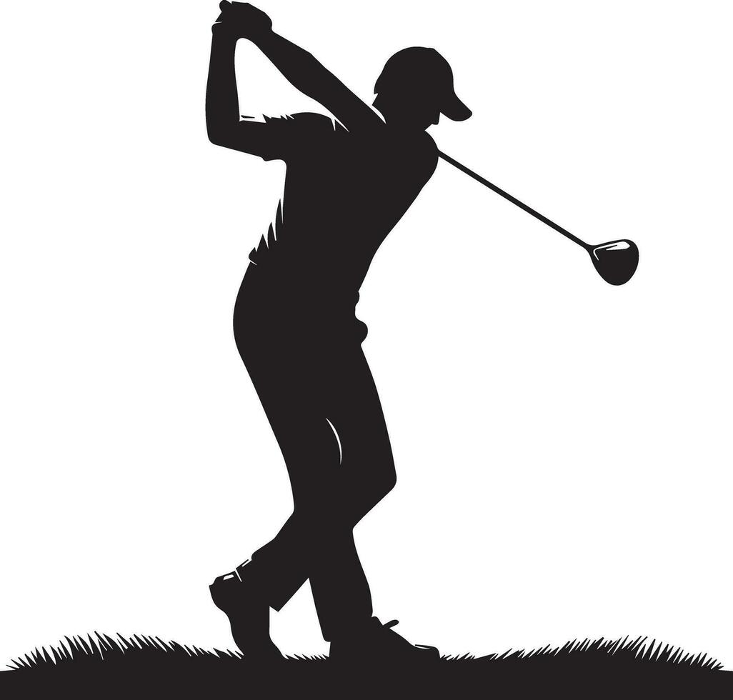 Golf schwingen Spieler Pose Vektor Silhouette schwarz Farbe, Weiß Hintergrund 4