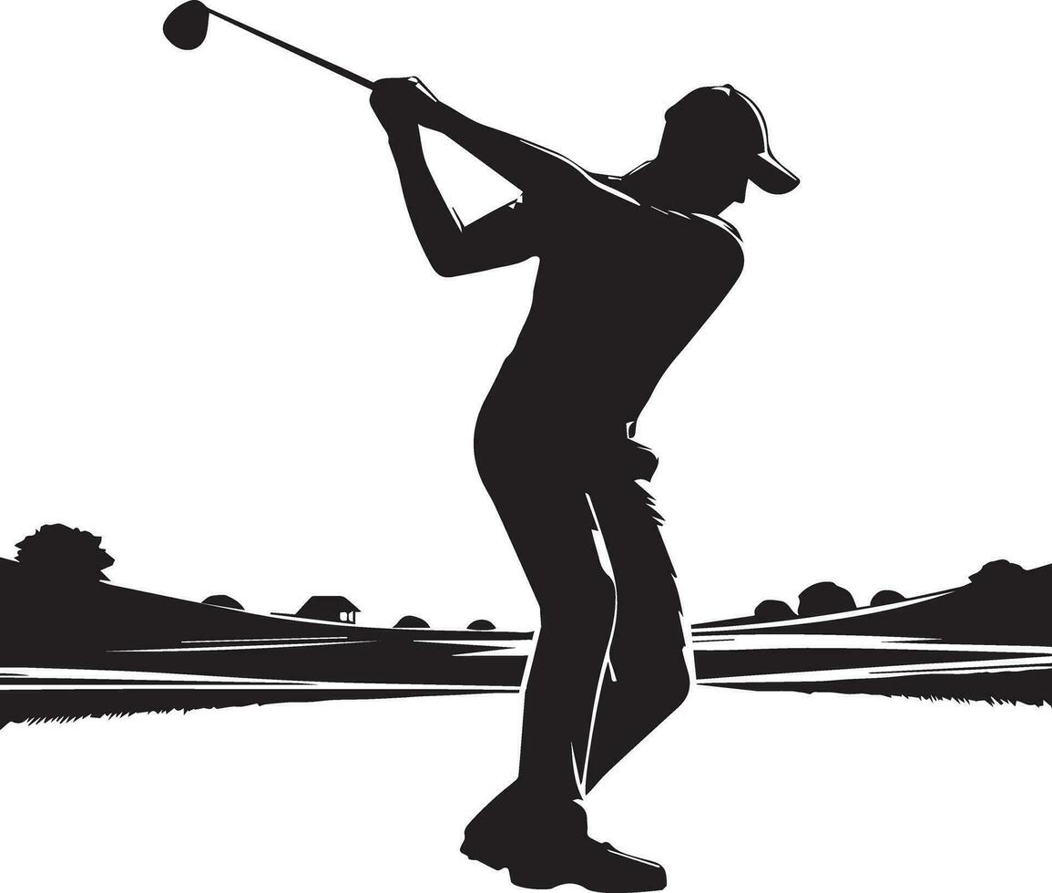 Golf schwingen Spieler Pose Vektor Silhouette schwarz Farbe, Weiß Hintergrund 7