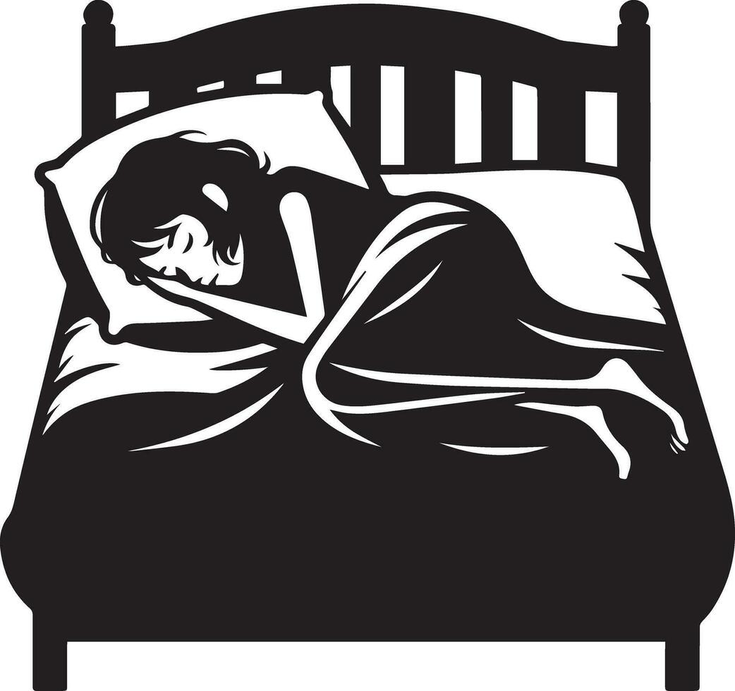 ein Mädchen Schlafen auf das Bett Vektor Silhouette 16