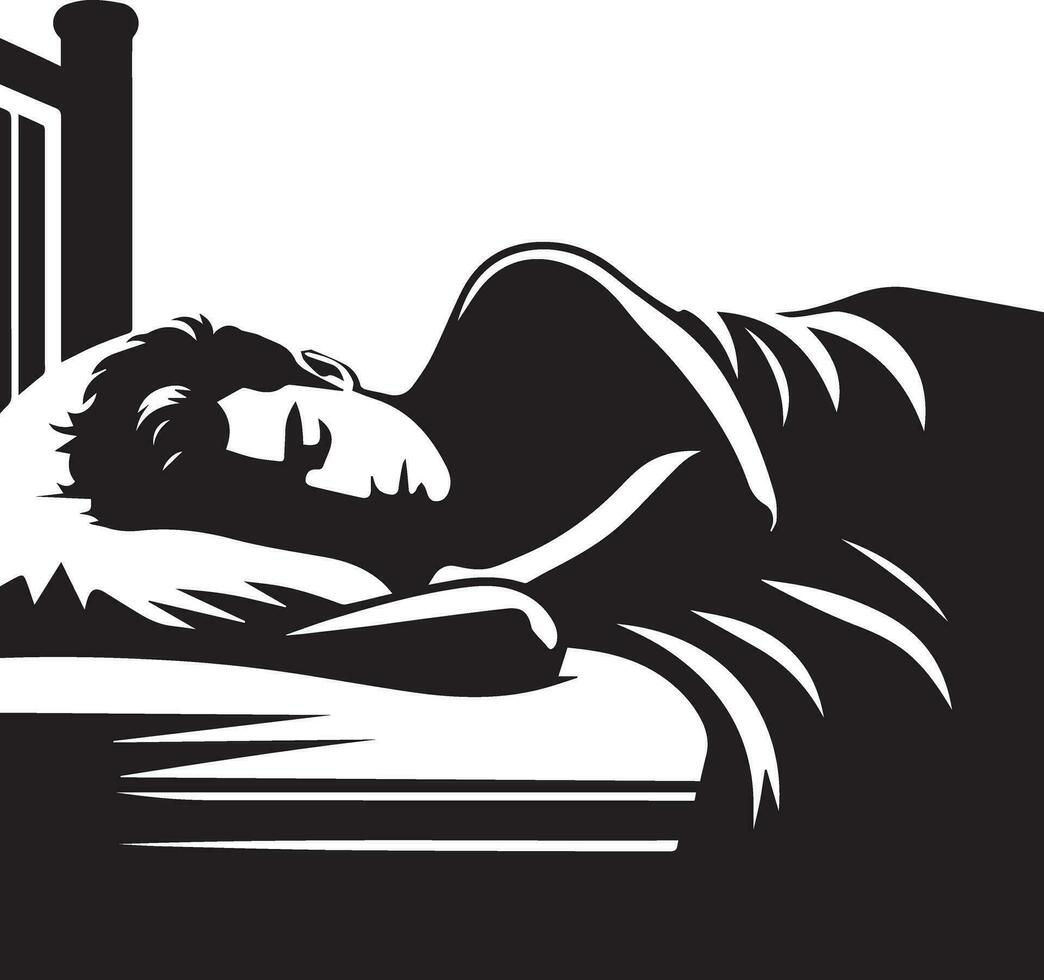 ein Mann Schlafen auf Bett Vektor Silhouette 22