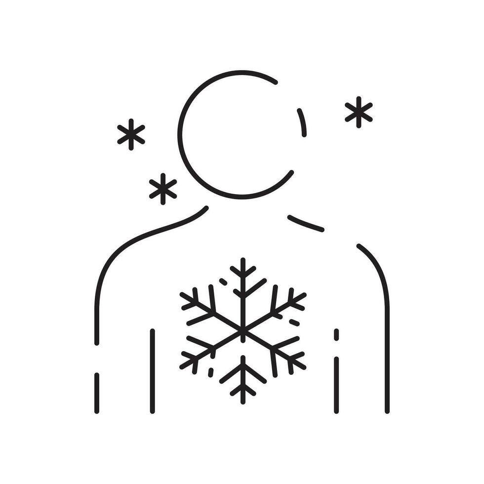 frysta vinter- kall ikon, förfrysning lem, ben med snöflinga, tunn linje symbol - redigerbar stroke vektor illustration. förfrysning skada.