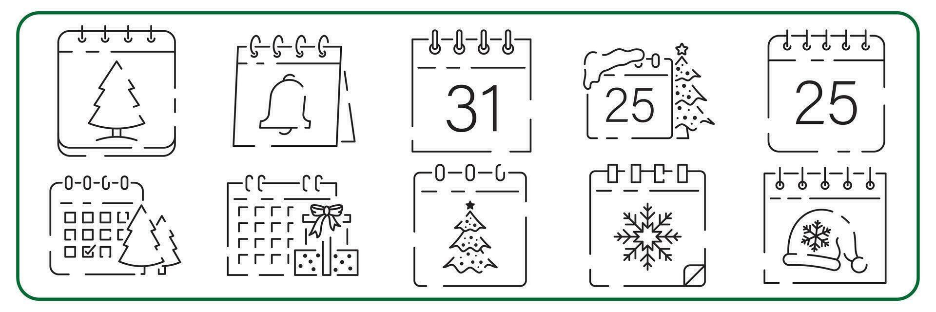 Weihnachten Kalender Linie Symbol Satz. zauberhaft glücklich Neu Jahr Kalender Vektor. vektor