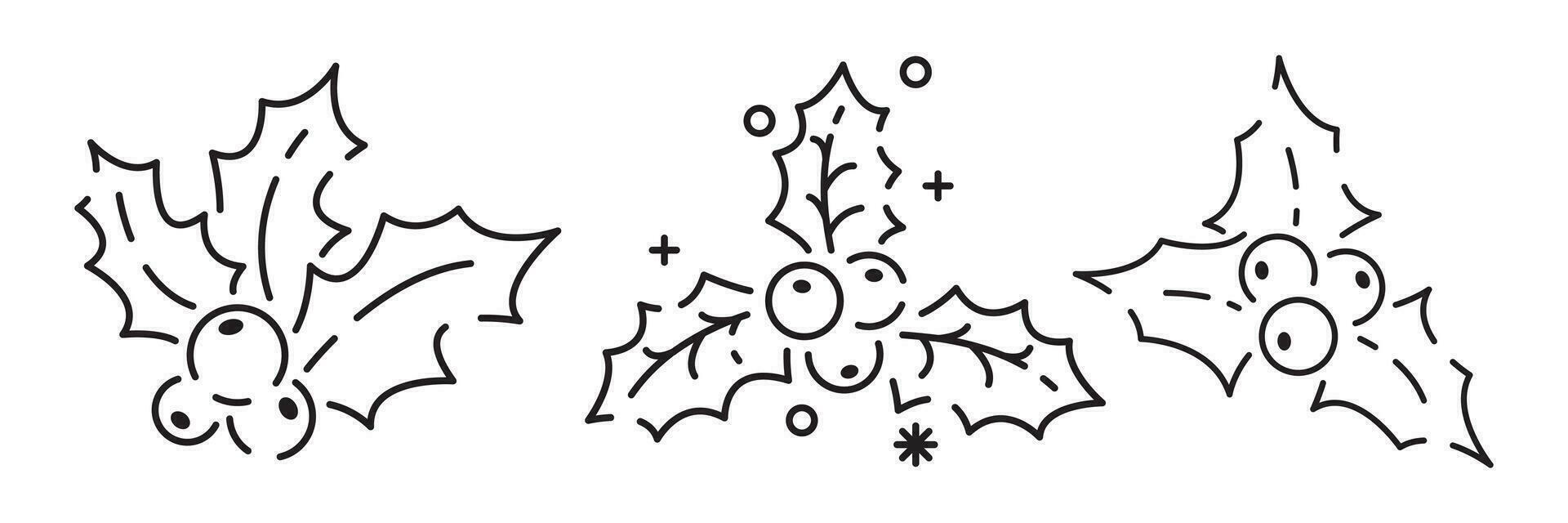 Mistel Linie Symbol Satz. Winter Urlaub Beere Dekor Gliederung Stil Piktogramm auf Weiß Hintergrund. Weihnachten Mistel mit Blätter und Beeren Design. Vektor Grafik.