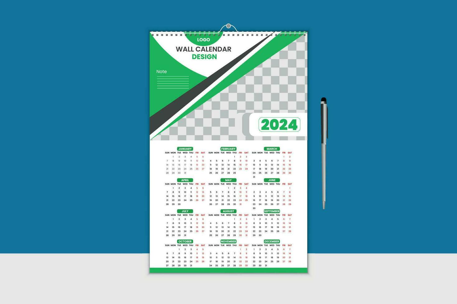 2024 Neu Jahr Kalender Design zum Geschäft vektor