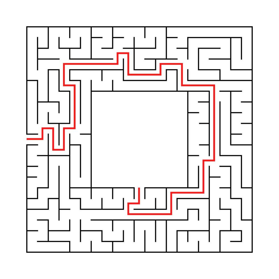 en fyrkantig labyrint med ingång och utgång. enkel platt vektor illustration isolerad på vit bakgrund. med plats för dina teckningar. med svaret.