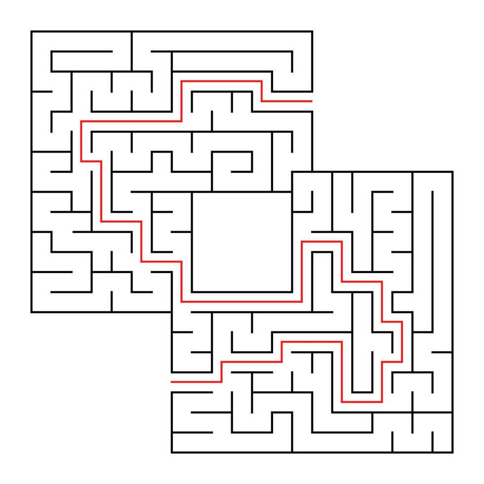 en fyrkantig labyrint med ingång och utgång. enkel platt vektor isolerad illustration. med plats för dina teckningar. med svaret.