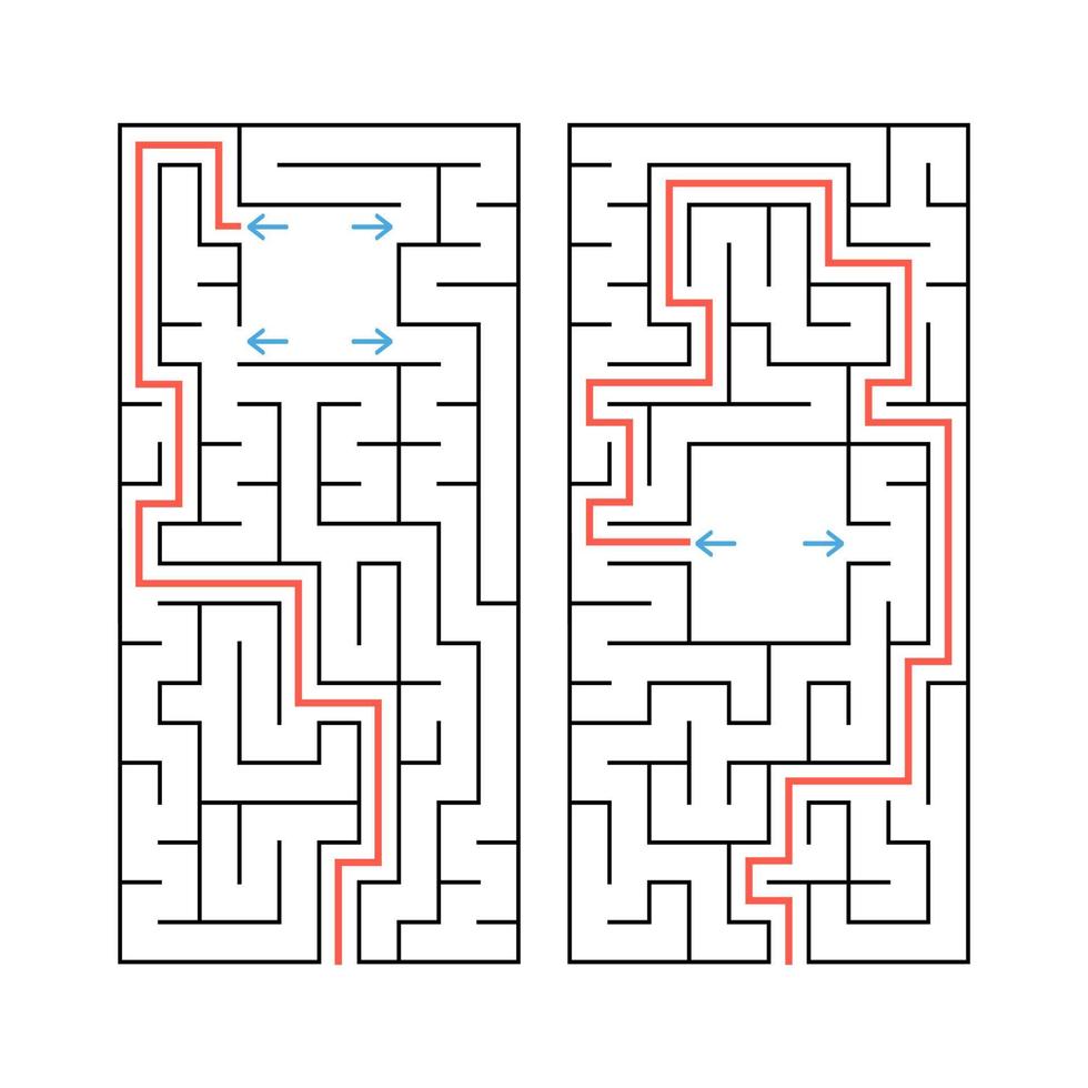 ein Satz von zwei rechteckigen Labyrinthen. einfache flache Vektorillustration lokalisiert auf weißem Hintergrund. mit der Antwort. vektor